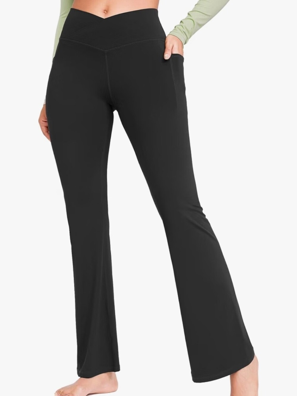 NEW Yogaration Black Women's Flare Yoga Pants with V-Waistband And Pockets
